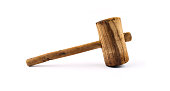 Old Wooden Mallet On White background