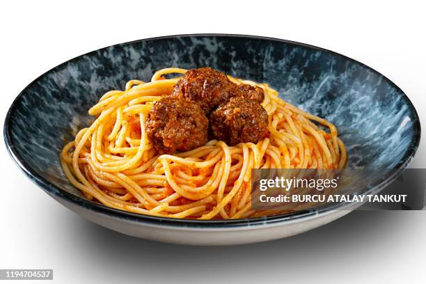 spaghetti and meatballs - gehaktbal stockfoto's en -beelden