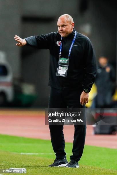 Mixu Paatelainen coach of Hong Kong gestures during the EAFF E-1 Football Championship match between Hong Kong and China at Busan Asiad Main Stadium...