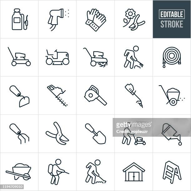 yard tools thin line icons - editable stroke - landscaped stock illustrations