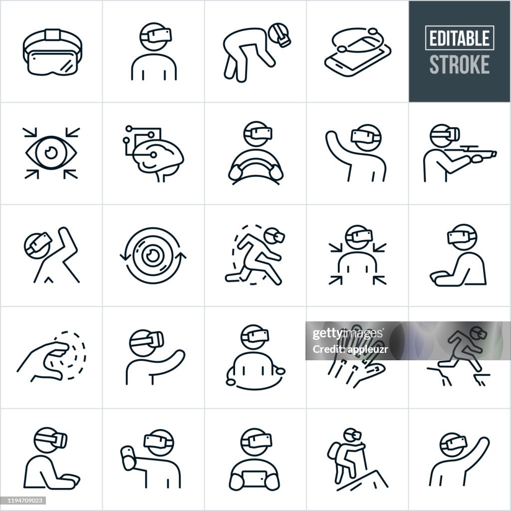 Virtual Reality Thin Line Icons - Editable Stroke