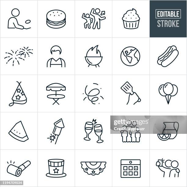 independence day thin line icons - editable stroke - partyhut stock-grafiken, -clipart, -cartoons und -symbole