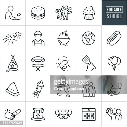 Independence Day Thin Line Icons - Editable Stroke Independence Day Thin Line Icons - Editable Stroke