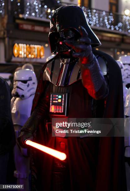 The character of Darth Vader attends the "Star Wars: The Rise of Skywalker" European Premiere at Cineworld Leicester Square on December 18, 2019 in...