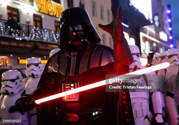 The character of Darth Vader attends the "Star Wars: The Rise of Skywalker" European Premiere at Cineworld Leicester Square on December 18, 2019 in...