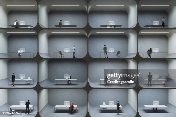 little office cubicle prison cells - workplace cubicals stock pictures, royalty-free photos & images