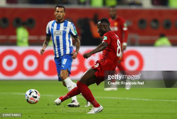 Naby Keita of Liverpool scores his team's first goal during the FIFA Club World Cup semi-final match between Monterrey and Liverpool at Education...
