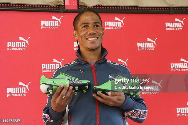 Tottenham Hotspur star midfielder Steven Pienaar appears is unveiled as Puma's global ambassador at a press briefing on July 20, 2011 in...