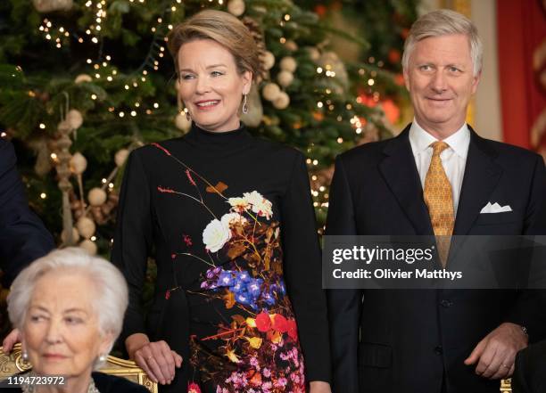 Queen Paola, Queen Mathilde and King Philippe of Belgium attend the Christmas Concert at the Royal Palace on December 18, 2019 in Brussels, Belgium.