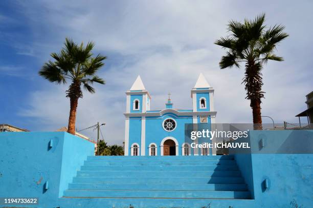 blue church sao felipe fogo cabo verde - sub-saharan africa stock pictures, royalty-free photos & images