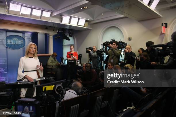 Kellyanne Conway, senior advisor to U.S. President Donald Trump, speaks to the media in the Brady Briefing Room at the White House on December 18,...