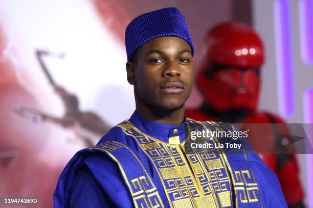 John Boyega attends "Star Wars: The Rise of Skywalker" European Premiere at Cineworld Leicester Square on December 18, 2019 in London, England.