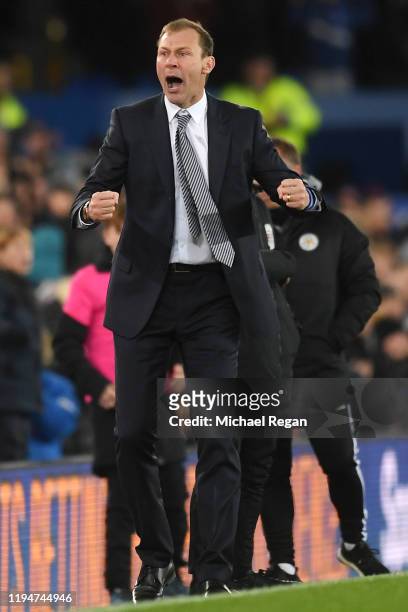 Interim Everton Manager, Duncan Ferguson celebrates his sides first goal scored by Tom Davies during the Carabao Cup Quarter Final match between...
