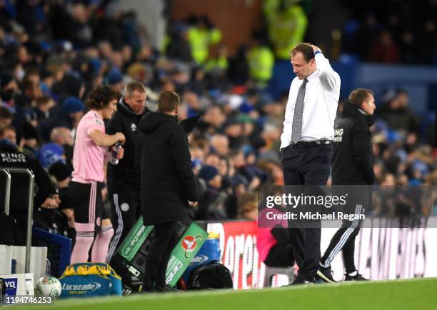 Interim Everton Manager, Duncan Ferguson reacts during the Carabao Cup Quarter Final match between Everton FC and Leicester FC at Goodison Park on...