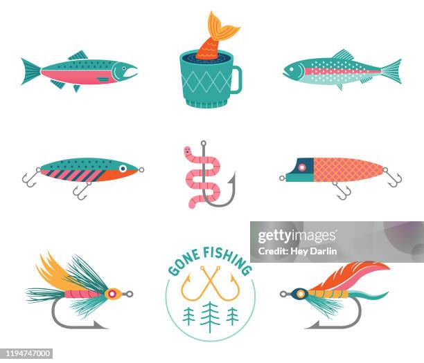 ilustrações de stock, clip art, desenhos animados e ícones de vintage fishing - anzol