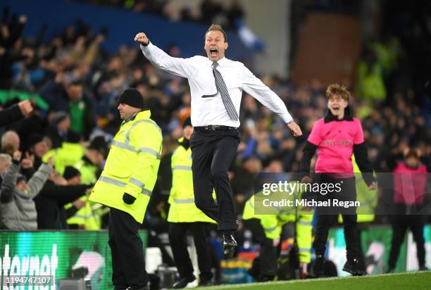 Interim Everton Manager, Duncan Ferguson celebrates his sides second goal during the Carabao Cup Quarter Final match between Everton FC and Leicester...