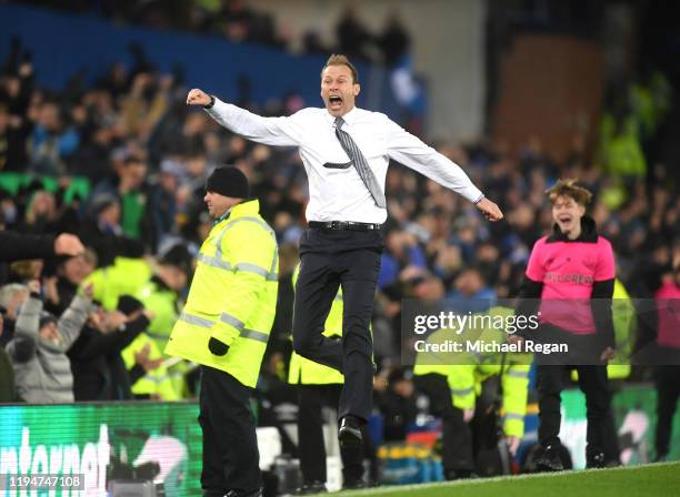 Interim Everton Manager, Duncan Ferguson celebrates his sides second goal during the Carabao Cup Quarter Final match between Everton FC and Leicester...