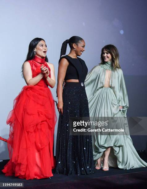 Kelly Marie Tran, Naomi Ackie and Keri Russell attend the European premiere of "Star Wars: The Rise of Skywalker" at Cineworld Leicester Square on...