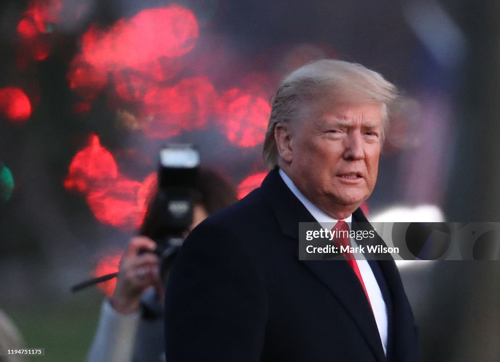 President Trump Departs White House For Michigan Campaign Rally On Day Of House Impeachment Vote