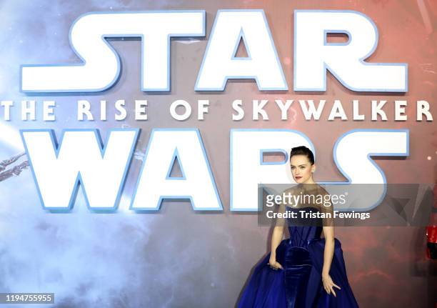 Daisy Ridley attends the "Star Wars: The Rise of Skywalker" European Premiere at Cineworld Leicester Square on December 18, 2019 in London, England.