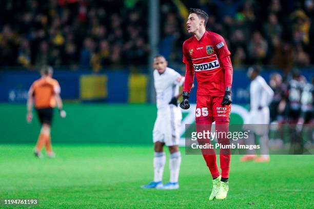 Ozer Berke of KVC Westerlo celebrates during the 1-3 goal of KVC Westerlo during the Proximus League match between OH Leuven and KVC Westerlo at the...