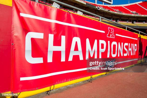 Championship logo on display prior to the AFC Championship game between the Tennessee Titans and the Kansas City Chiefs on Sunday January 19, 2020 at...