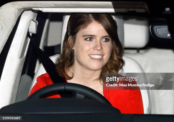 Princess Eugenie and Jack Brooksbank attend a Christmas lunch for members of the Royal Family hosted by Queen Elizabeth II at Buckingham Palace on...