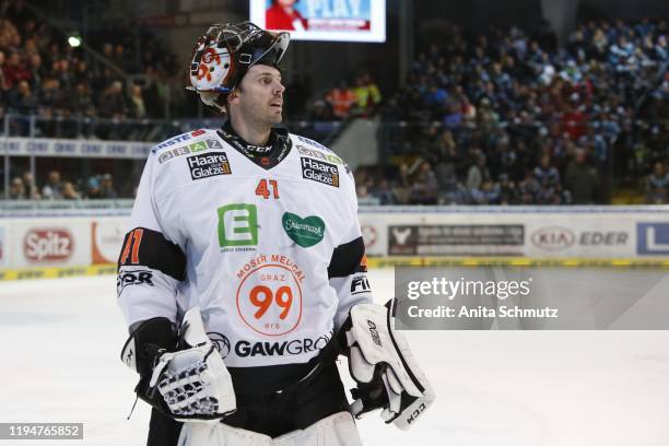 Cristopher Nihlstorp of Graz during the Erste Bank Eishockey Liga match between Liwest Black Wings v Moser Medical Graz99ers at Keine Sorgen Eisarena...