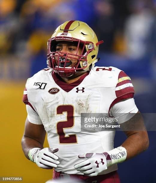 Dillon of the Boston College Eagles in action during the game against the Pittsburgh Panthers at Heinz Field on November 30, 2019 in Pittsburgh,...