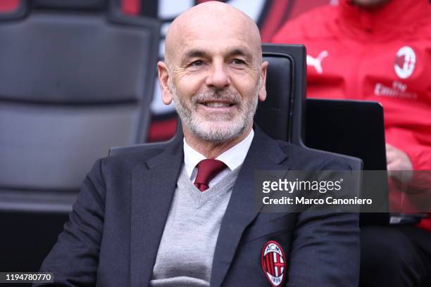 Stefano Pioli, head coach of Ac Milan, looks on before the Serie A match between Ac Milan and Udinese Calcio. Ac Milan wins 3-2 over Udinese Calcio.