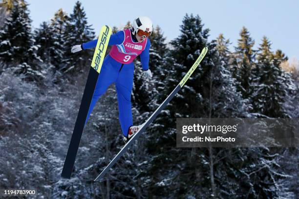 Heidi Dyhre from Norway competes in Ski Jumping: Women's Individual Competition on 10. Day of Winter Youth Olympic Games Lausanne 2020 in Les Tuffes...