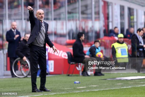 Stefano Pioli, head coach of Ac Milan, during the Serie A match between Ac Milan and Udinese Calcio. Ac Milan wins 3-2 over Udinese Calcio.
