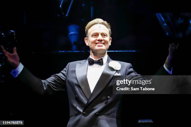 Jason Donovan performs on stage during a "Chicago The Musical" media call on December 19, 2019 in Melbourne, Australia.