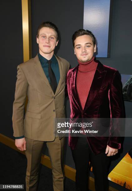 Actors George MacKay and Dean-Charles Chapman attend the premiere of Universal Pictures' "1917" at TCL Chinese Theatre on December 18, 2019 in...