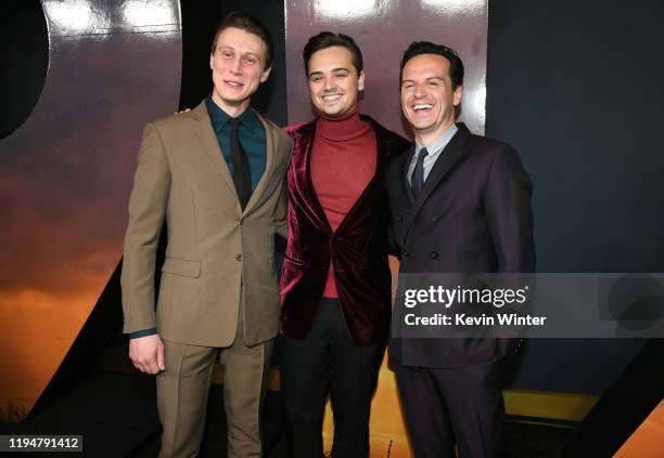 Actors George MacKay, Dean-Charles Chapman and Actor Andrew Scott attend the premiere of Universal Pictures' "1917" at TCL Chinese Theatre on...