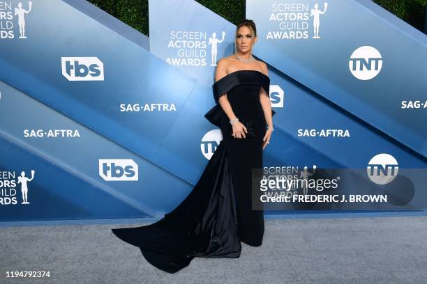 Actress Jennifer Lopez arrives for the 26th Annual Screen Actors Guild Awards at the Shrine Auditorium in Los Angeles on January 19, 2020.