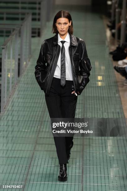 Bella Hadid walks the runway during the 1017 Alyx 9SM Menswear Fall/Winter 2020-2021 show as part of Paris Fashion Week on January 19, 2020 in Paris,...