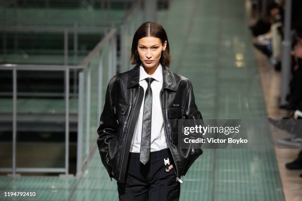 Bella Hadid walks the runway during the 1017 Alyx 9SM Menswear Fall/Winter 2020-2021 show as part of Paris Fashion Week on January 19, 2020 in Paris,...