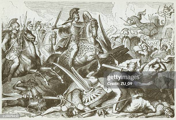 battle of gaugamela (october 1st, 331 bc), published in 1882 - asian elephant stock illustrations