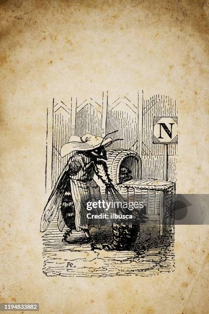 humanized animals illustrations: bee with children - bee drawing stock illustrations