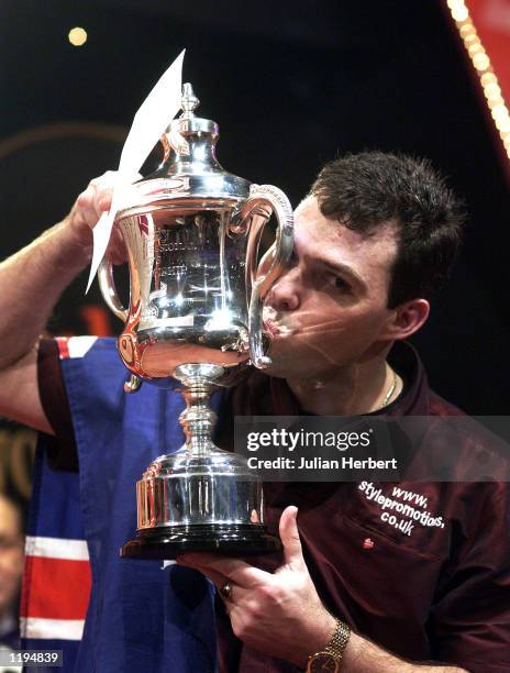 Tony David of Australia celebrates after beating Mervyn King of England in the final of The Embassy World Darts Championship played at The Lakeside...