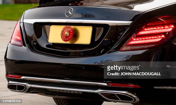 View of the registration plate of Turkish President Recep Tayyip Erdogan's official limousine, upon his arrival to attend the Peace summit on Libya...