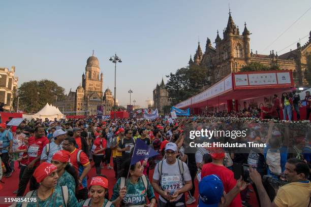 Participants during the 17th edition of Tata Mumbai Marathon at CSMT station on January 19, 2020 in Mumbai, India.