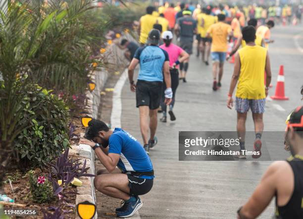 Participants during the 17th edition of the Tata Mumbai Marathon at Bandra on January 19, 2020 in Mumbai, India.