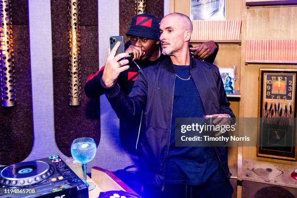 Theophilus London and Zane Lowe attend the Theophilus London Album Listening Experience at The Peppermint Club on December 18, 2019 in Los Angeles,...