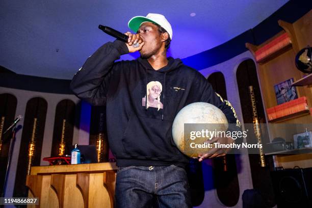 Theophilus London performs during the Theophilus London Album Listening Experience at The Peppermint Club on December 18, 2019 in Los Angeles,...