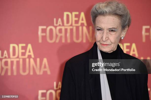 Italian journalist and columnist Barbara Alberti during the photocall for the presentation of the film La Dea Fortuna. Rome , December 17th, 2019