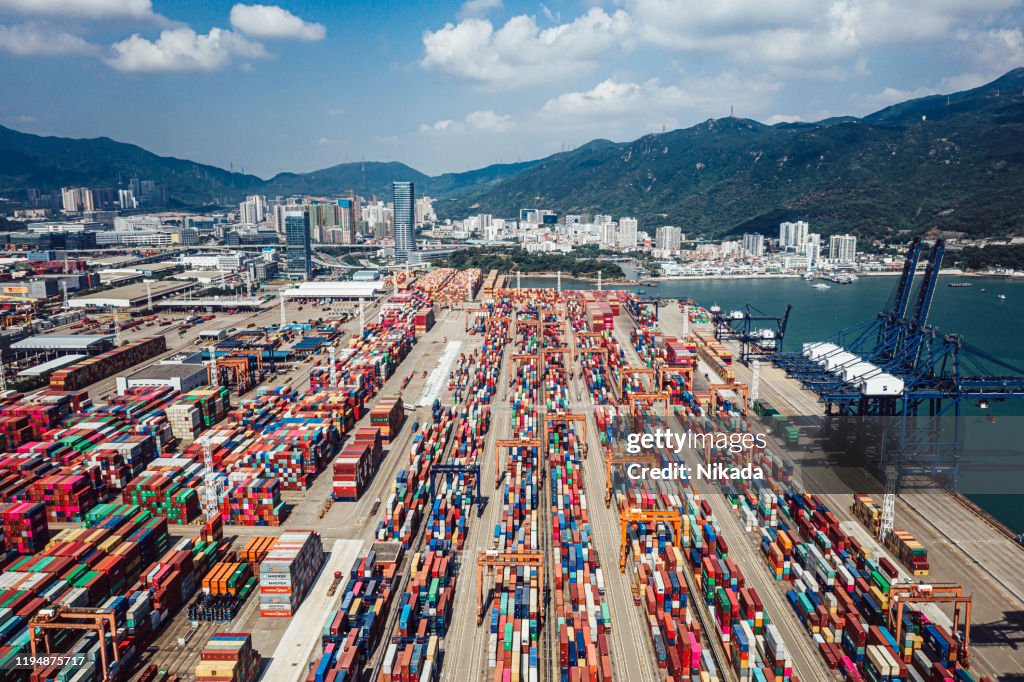 Aerial View of container ship terminal in Shenzhen, China