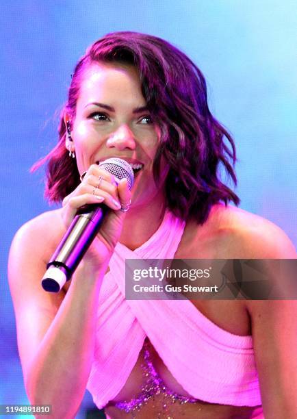 Sinead Harnett performs on the main stage at RiZE Festival on August 17, 2018 in Chelmsford, United Kingdom.