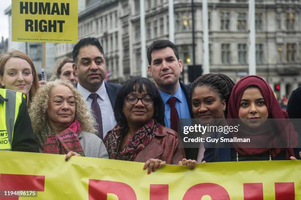 Labour MP's Diane Abbott Richard Burgon attend the RMT protest outside Parliament during the Queens Speech on December 19, 2019 in London, England....